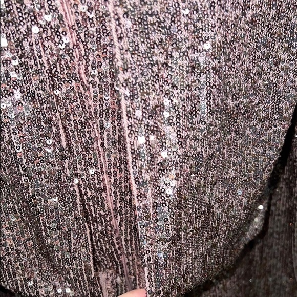 Eliza J Rose Gold Mauve Sequin Dress Faux Wrap Stretch waist sz 10 - Picture 4 of 10